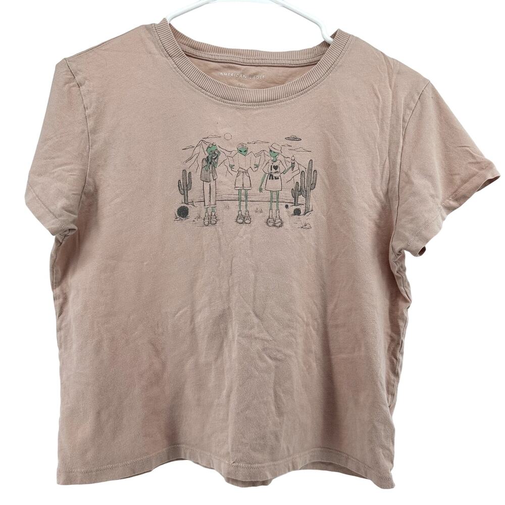 American Eagle Alien Tourist T-Shirt Desert Cactus Crewneck Short Sleeve Pink S